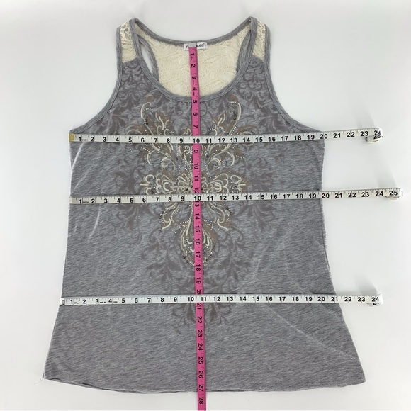 Maurices Grey Textured and Bejewelled Lace Back Tank Top, Large - Picture 15 of 16